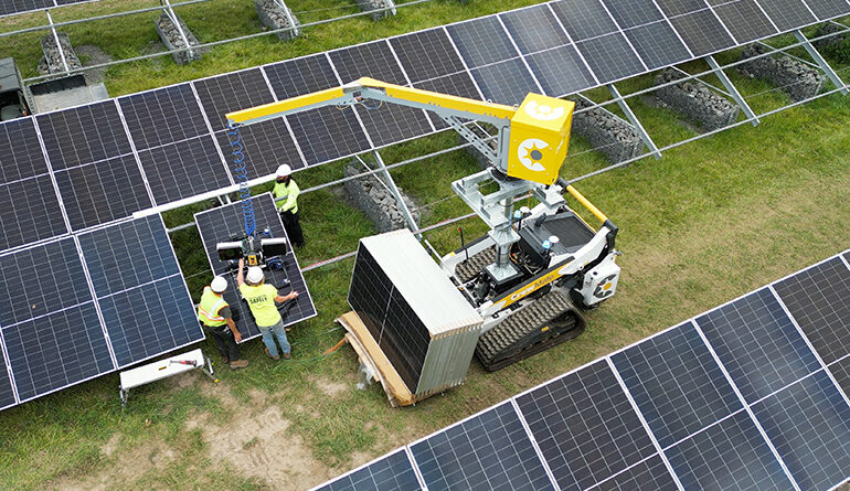 New semi-autonomous vehicle helps lift solar panels in the field